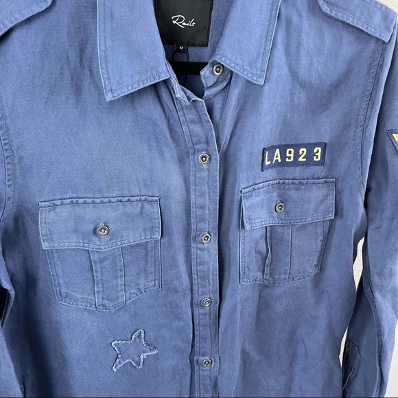 NWOT Rails Kato Military Shirt Jacket Tokyo Blue Patch Casual Women’s Medium - Picture 6 of 14